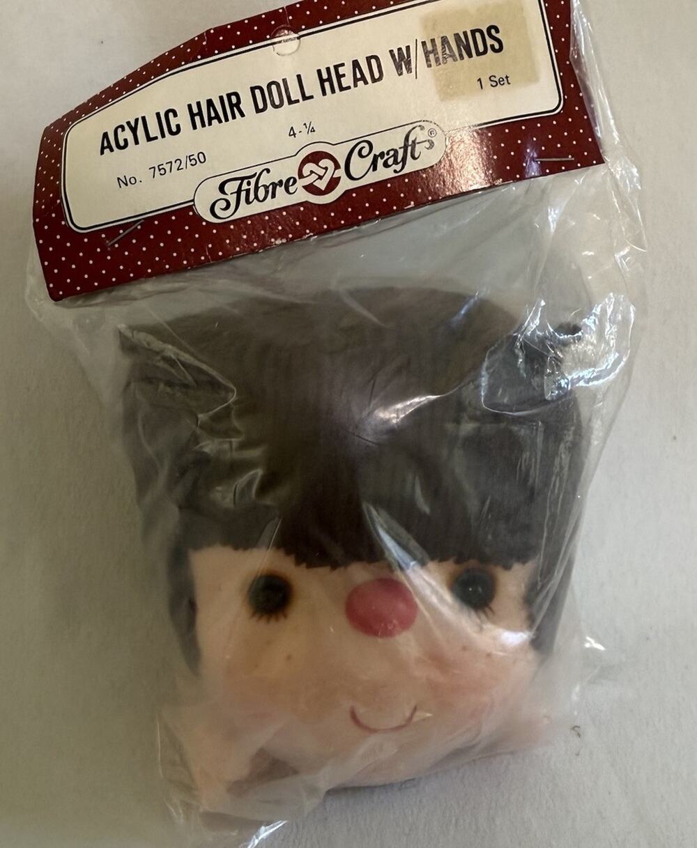 Vtg Fibre Craft Doll Head & Hands Set 4.25” NOS Brown Hair Blue Eyes